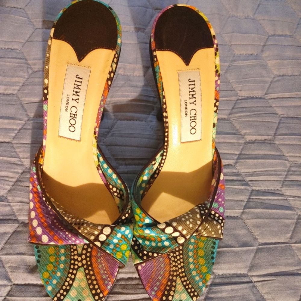 Multi Color cloth Jimmy Choo mules